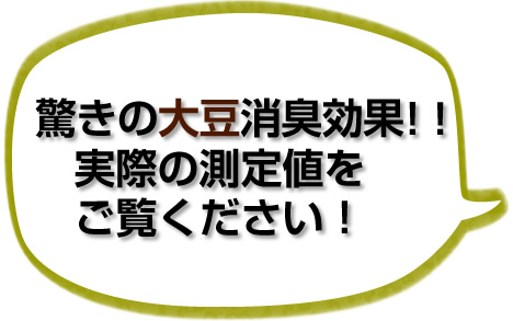 驚きの大豆消臭効果！！実際の測定値をご覧ください。